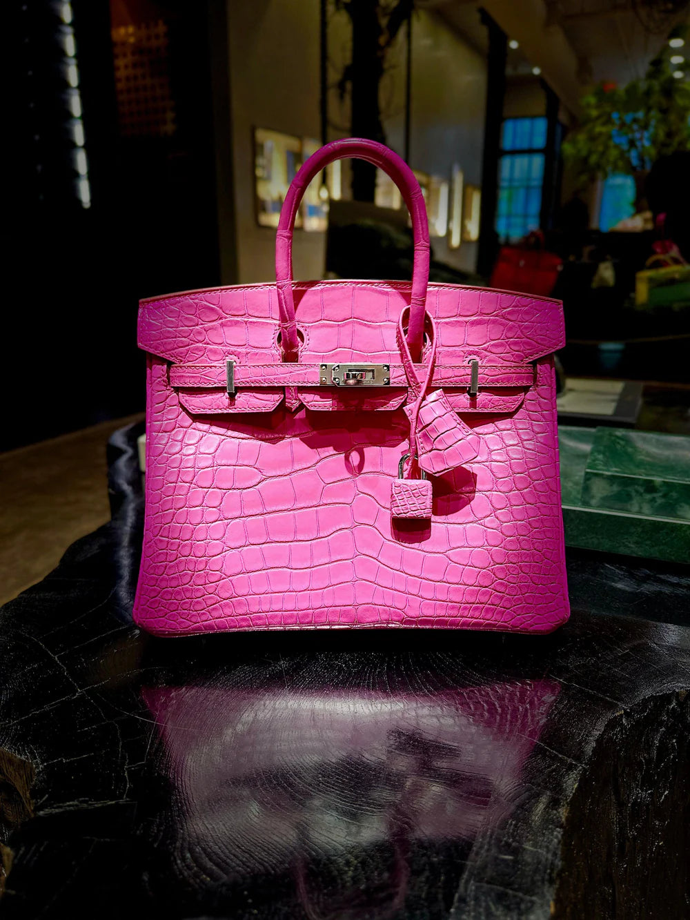 HERMÈS BIRKIN 25 ROSE SHOCKING MATTE ALLIGATOR PALLADIUM HARDWARE