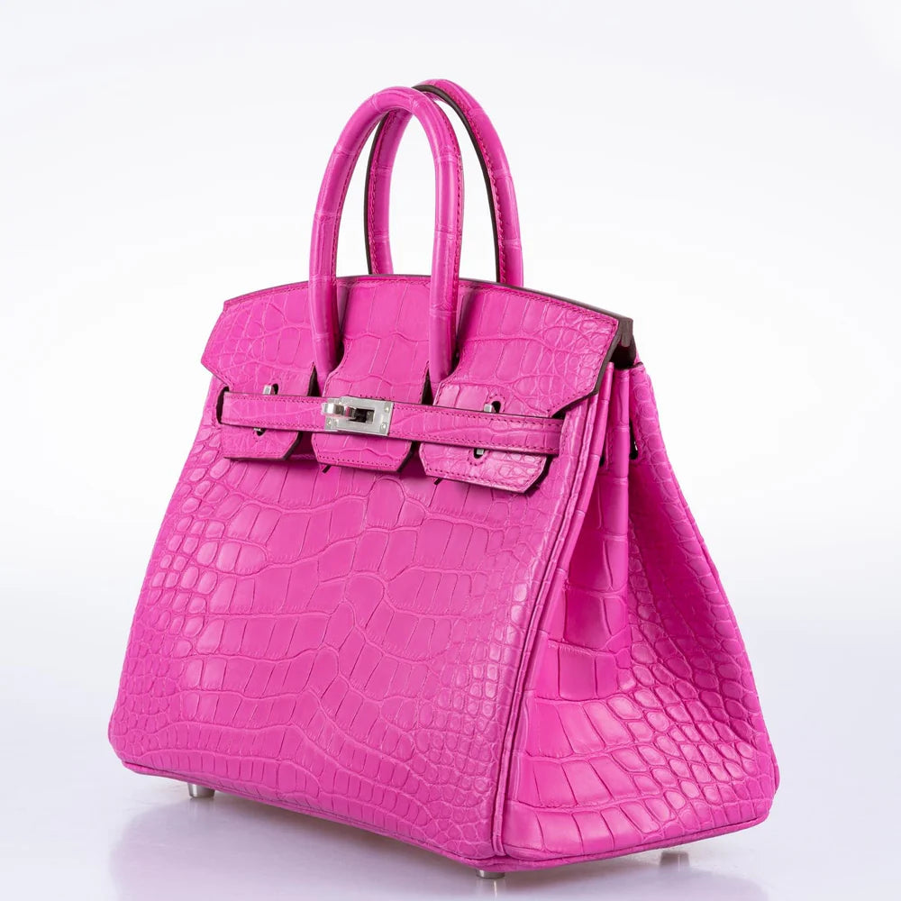 HERMÈS BIRKIN 25 ROSE SHOCKING MATTE ALLIGATOR PALLADIUM HARDWARE