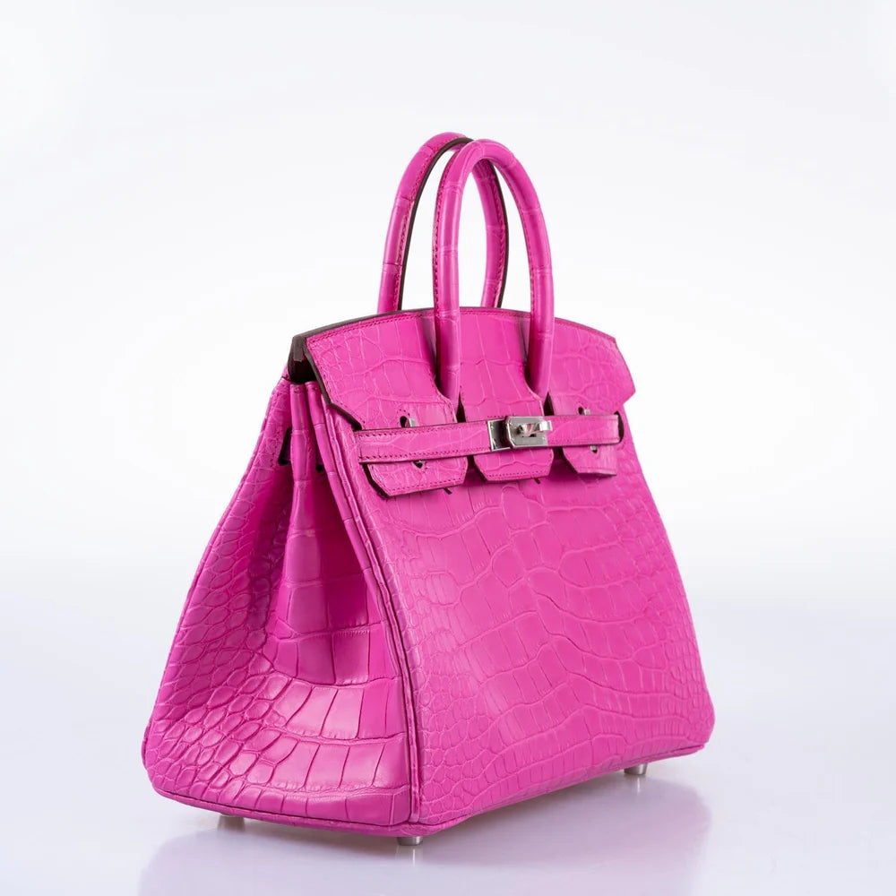 HERMÈS BIRKIN 25 ROSE SHOCKING MATTE ALLIGATOR PALLADIUM HARDWARE