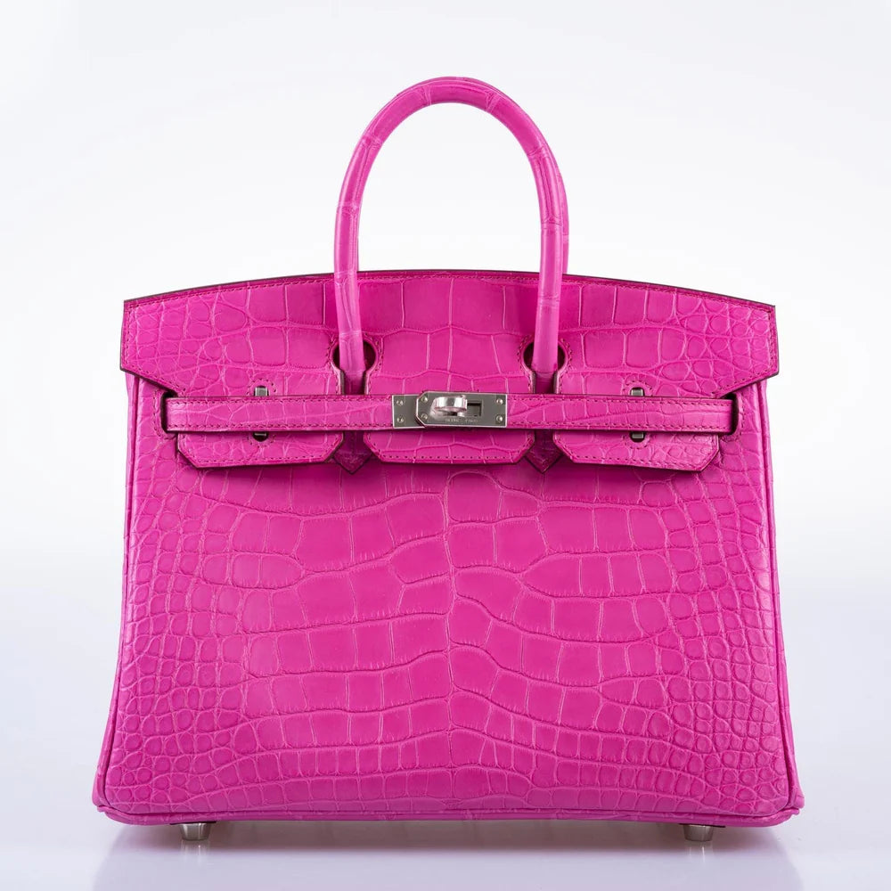 HERMÈS BIRKIN 25 ROSE SHOCKING MATTE ALLIGATOR PALLADIUM HARDWARE