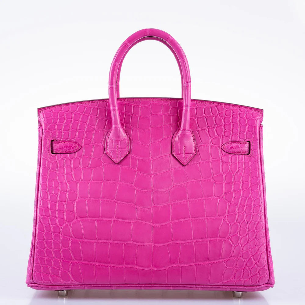 HERMÈS BIRKIN 25 ROSE SHOCKING MATTE ALLIGATOR PALLADIUM HARDWARE