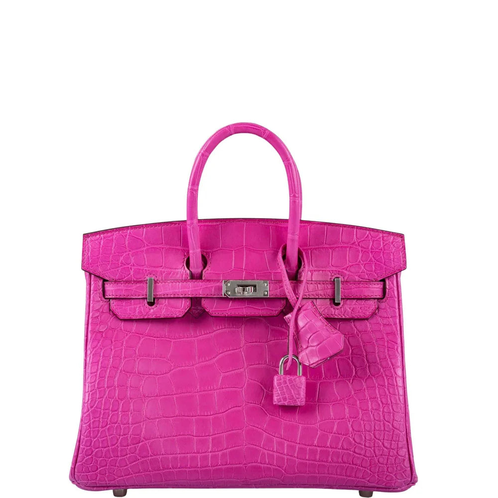 HERMÈS BIRKIN 25 ROSE SHOCKING MATTE ALLIGATOR PALLADIUM HARDWARE