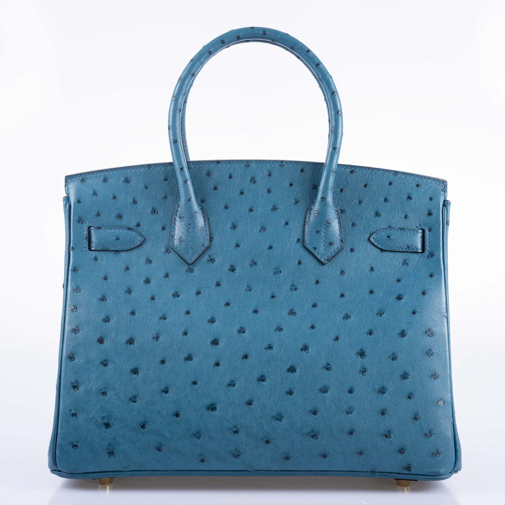 HERMES BIRKIN 30 BLUE COLVERT OSTRICH GOLD HARDWARE