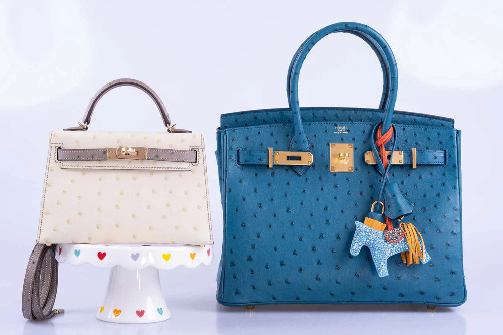 HERMES BIRKIN 30 BLUE COLVERT OSTRICH GOLD HARDWARE