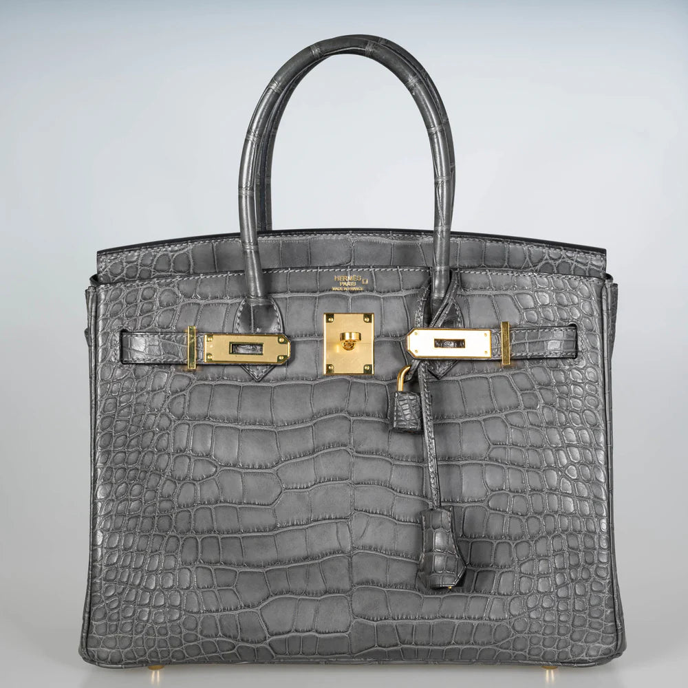 HERMÈS BIRKIN 30 GRAPHITE MATTE ALLIGATOR GOLD HARDWARE