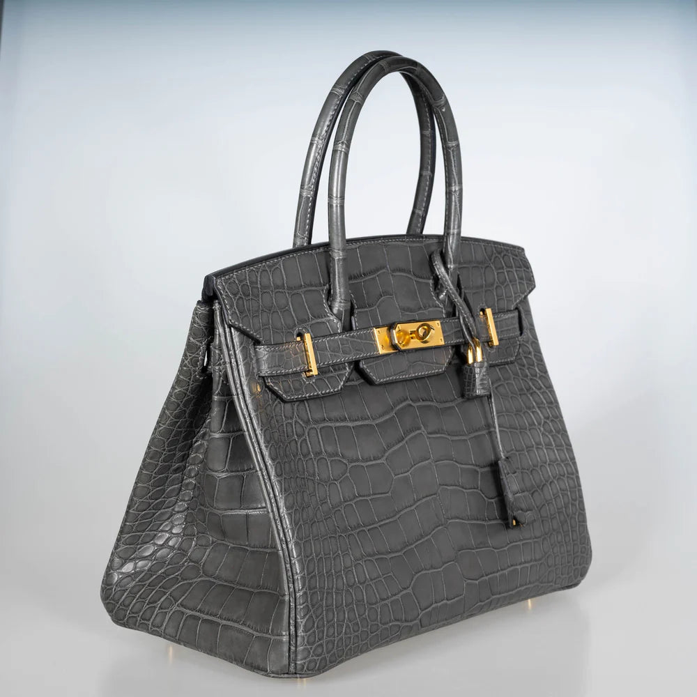 HERMÈS BIRKIN 30 GRAPHITE MATTE ALLIGATOR GOLD HARDWARE