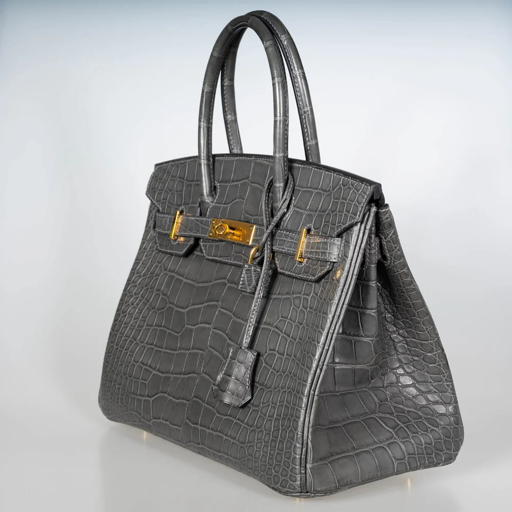 HERMÈS BIRKIN 30 GRAPHITE MATTE ALLIGATOR GOLD HARDWARE