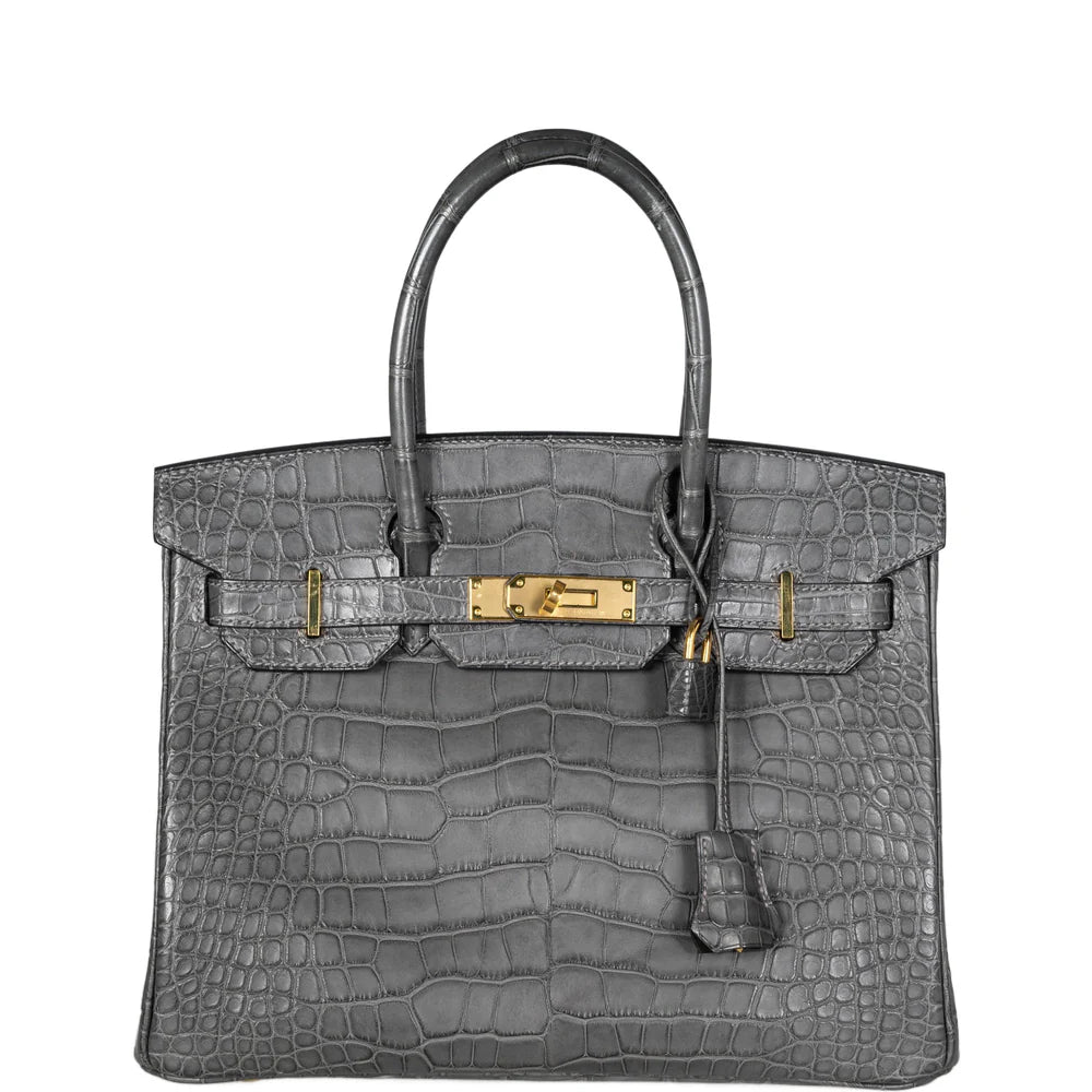 HERMÈS BIRKIN 30 GRAPHITE MATTE ALLIGATOR GOLD HARDWARE