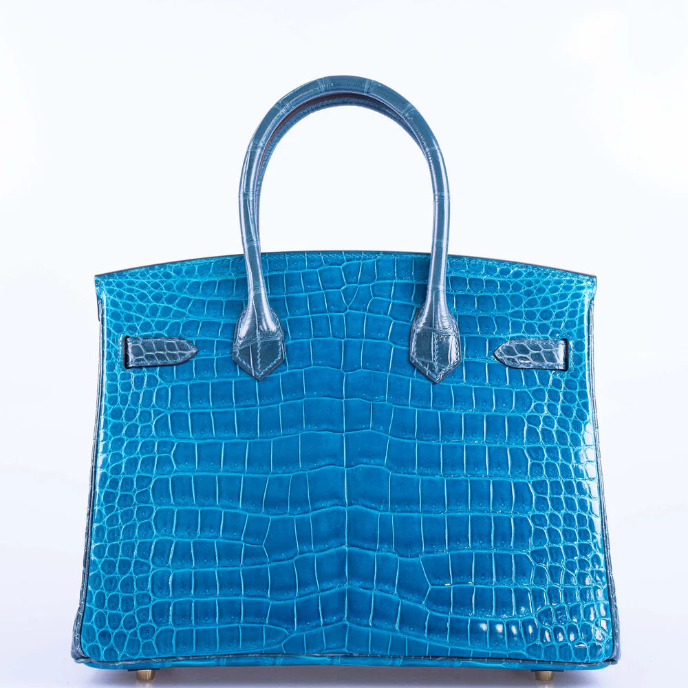 HERMÈS BIRKIN 30 HSS BLUE IZMIR AND BLUE COLVERT POROSUS CROCODILE BRUSHED GOLD HARDWARE