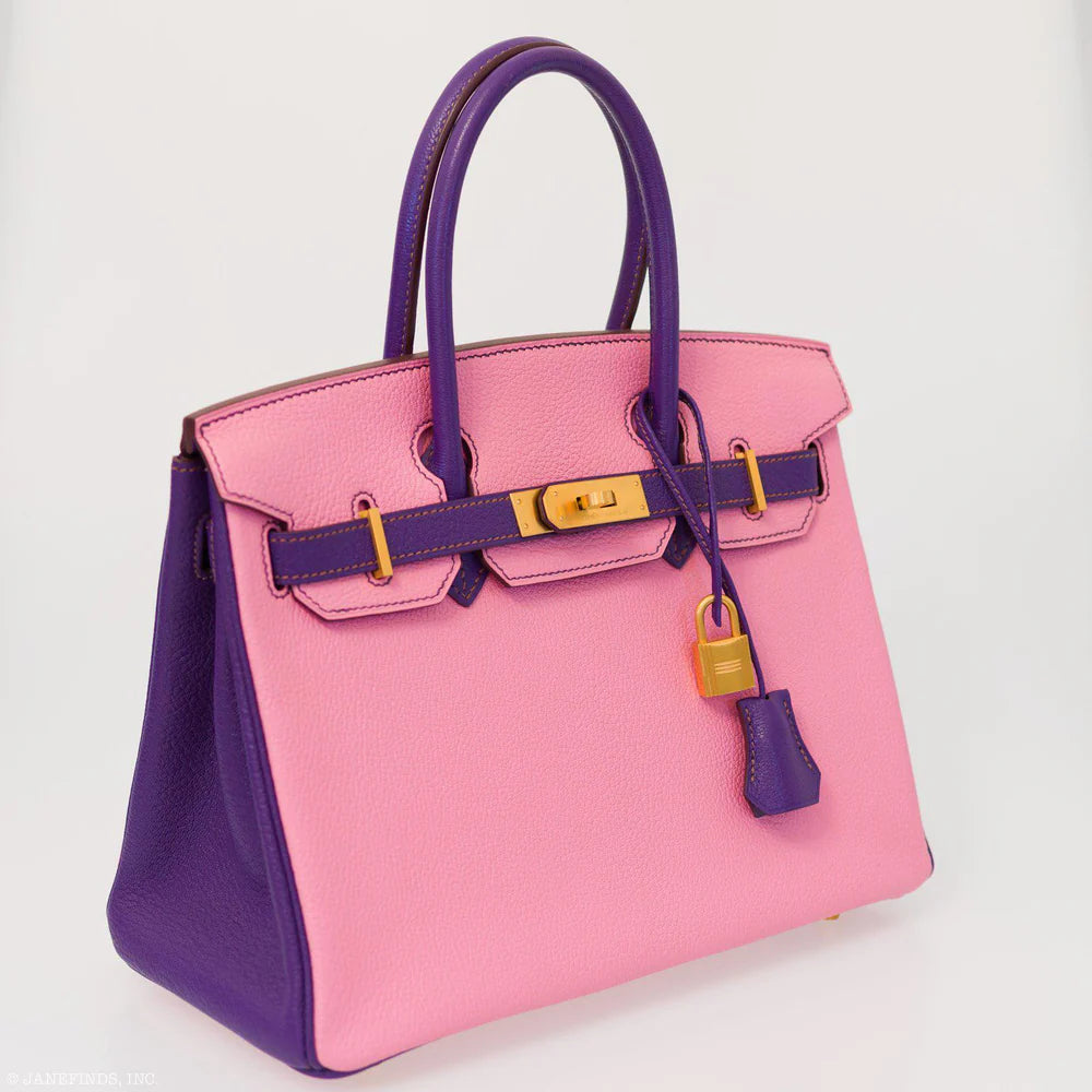 HERMÈS BIRKIN 30 HSS ROSE CONFETTI & ANEMONE CHEVRE LEATHER BRUSHED GOLD HARDWARE - 2014, R SQUARE