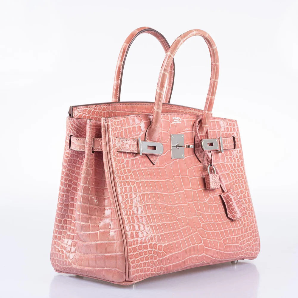 HERMÈS BIRKIN 30 ROSE INDIENNES SHINY POROSUS CROCODILE PALLADIUM HARDWARE