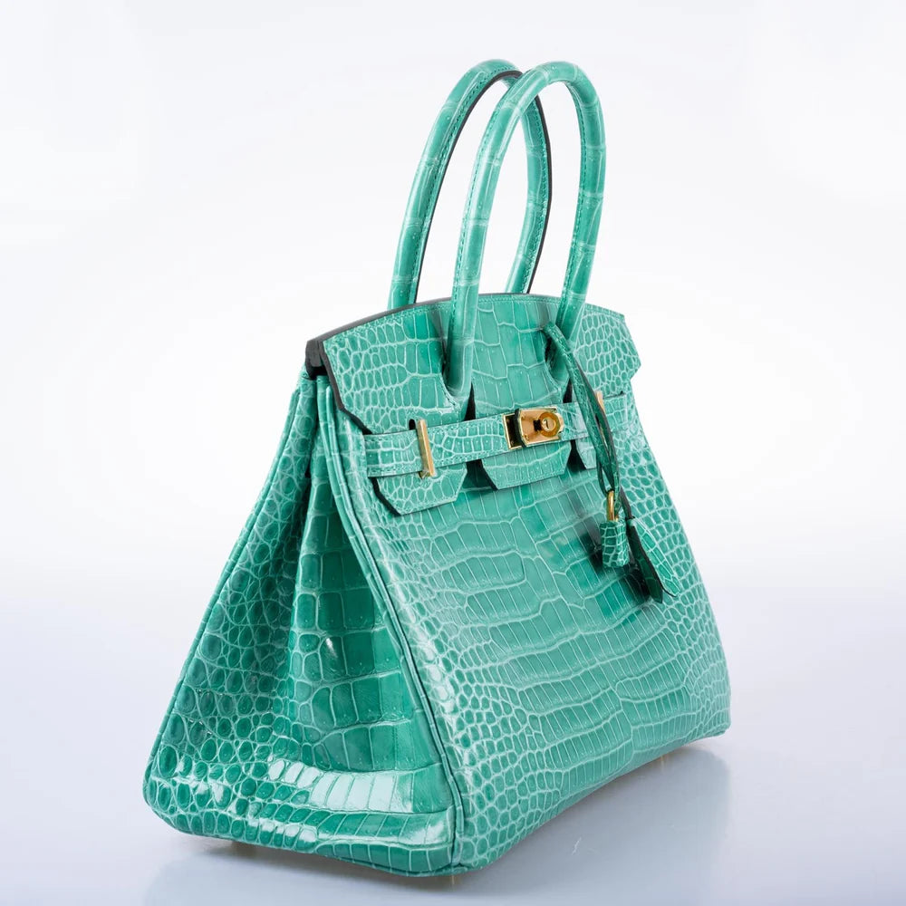 HERMÈS BIRKIN 30 VERT JADE SHINY POROSUS CROCODILE GOLD HARDWARE