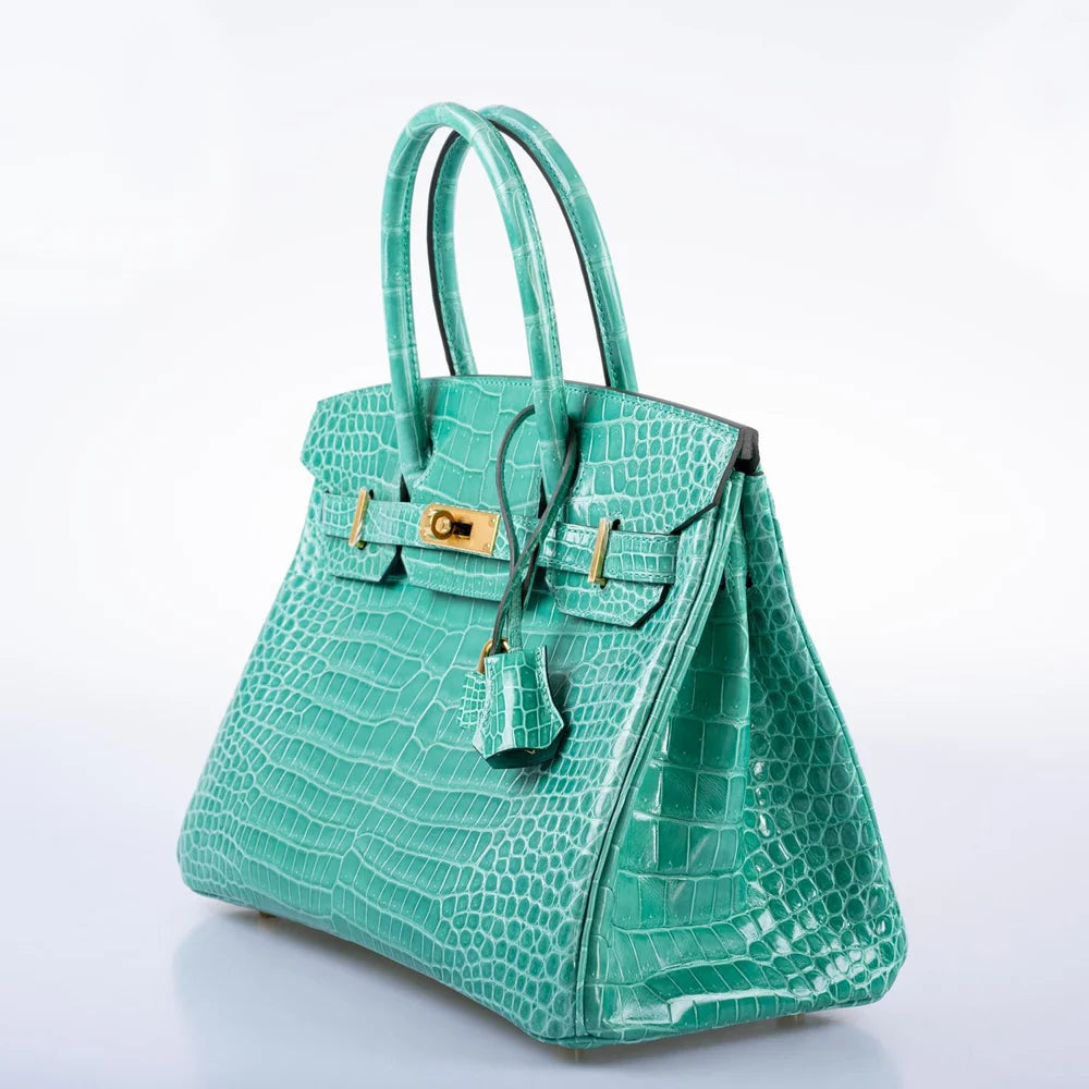 HERMÈS BIRKIN 30 VERT JADE SHINY POROSUS CROCODILE GOLD HARDWARE