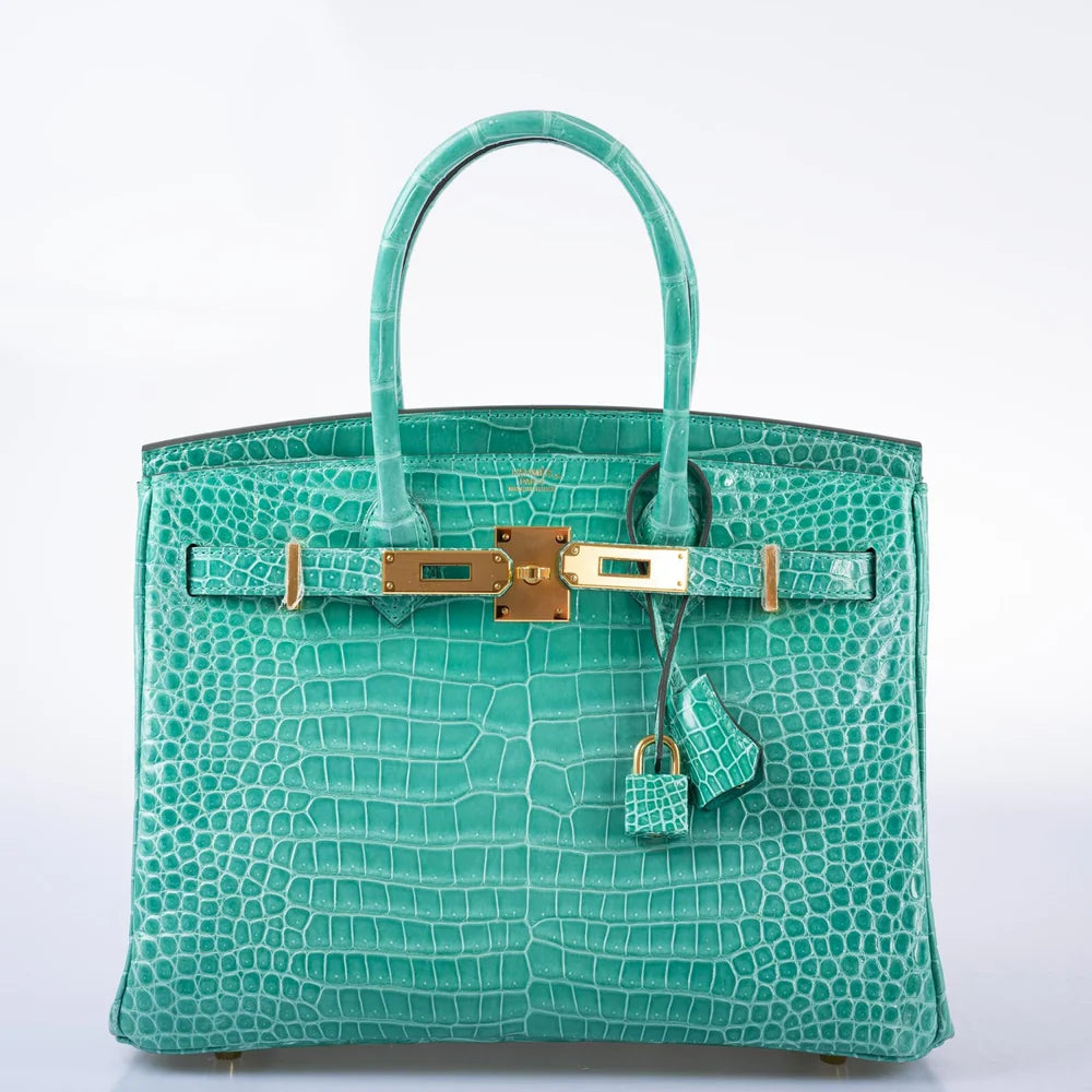 HERMÈS BIRKIN 30 VERT JADE SHINY POROSUS CROCODILE GOLD HARDWARE