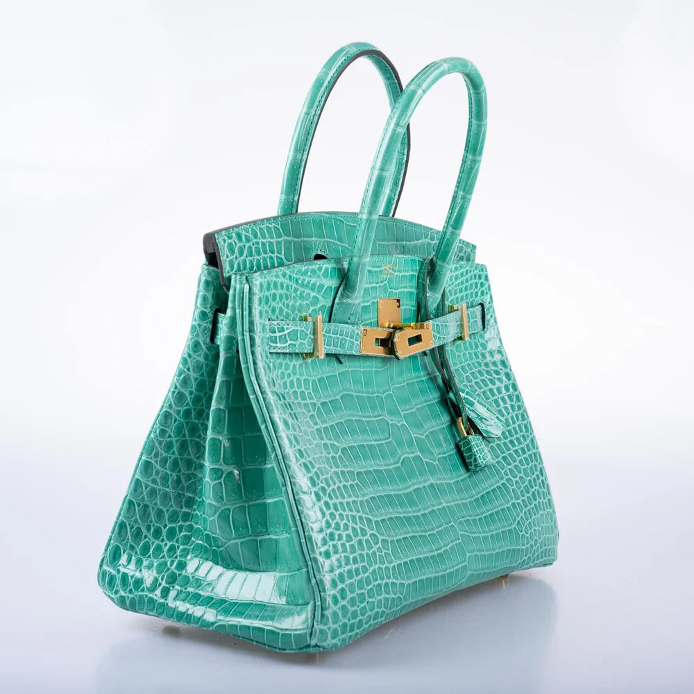 HERMÈS BIRKIN 30 VERT JADE SHINY POROSUS CROCODILE GOLD HARDWARE