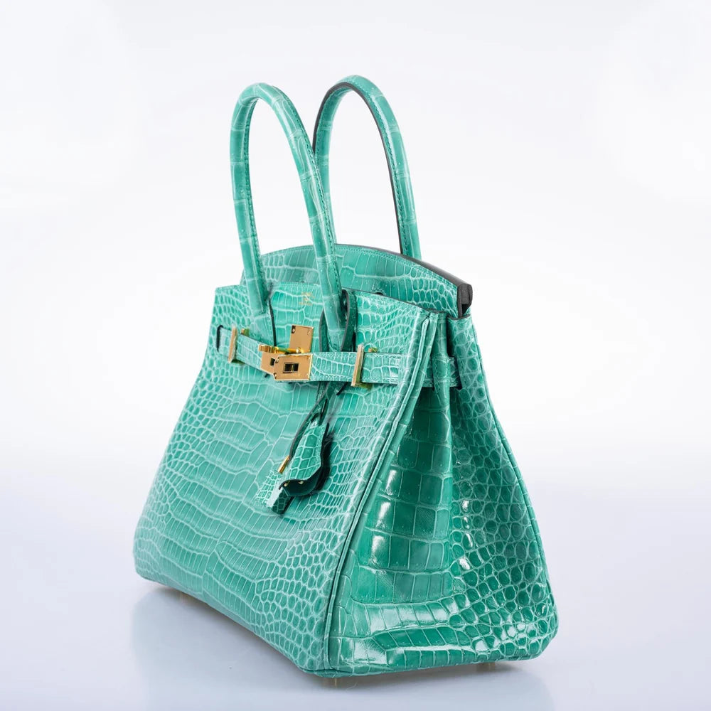 HERMÈS BIRKIN 30 VERT JADE SHINY POROSUS CROCODILE GOLD HARDWARE