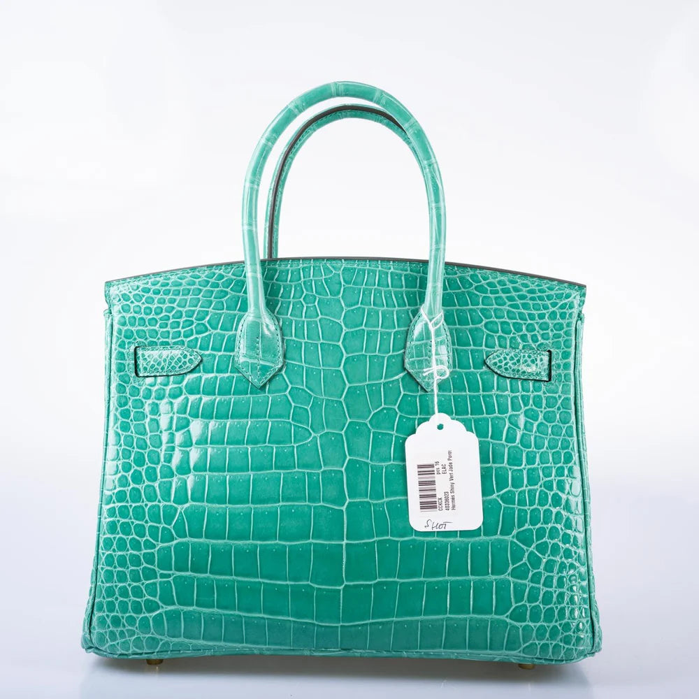 HERMÈS BIRKIN 30 VERT JADE SHINY POROSUS CROCODILE GOLD HARDWARE