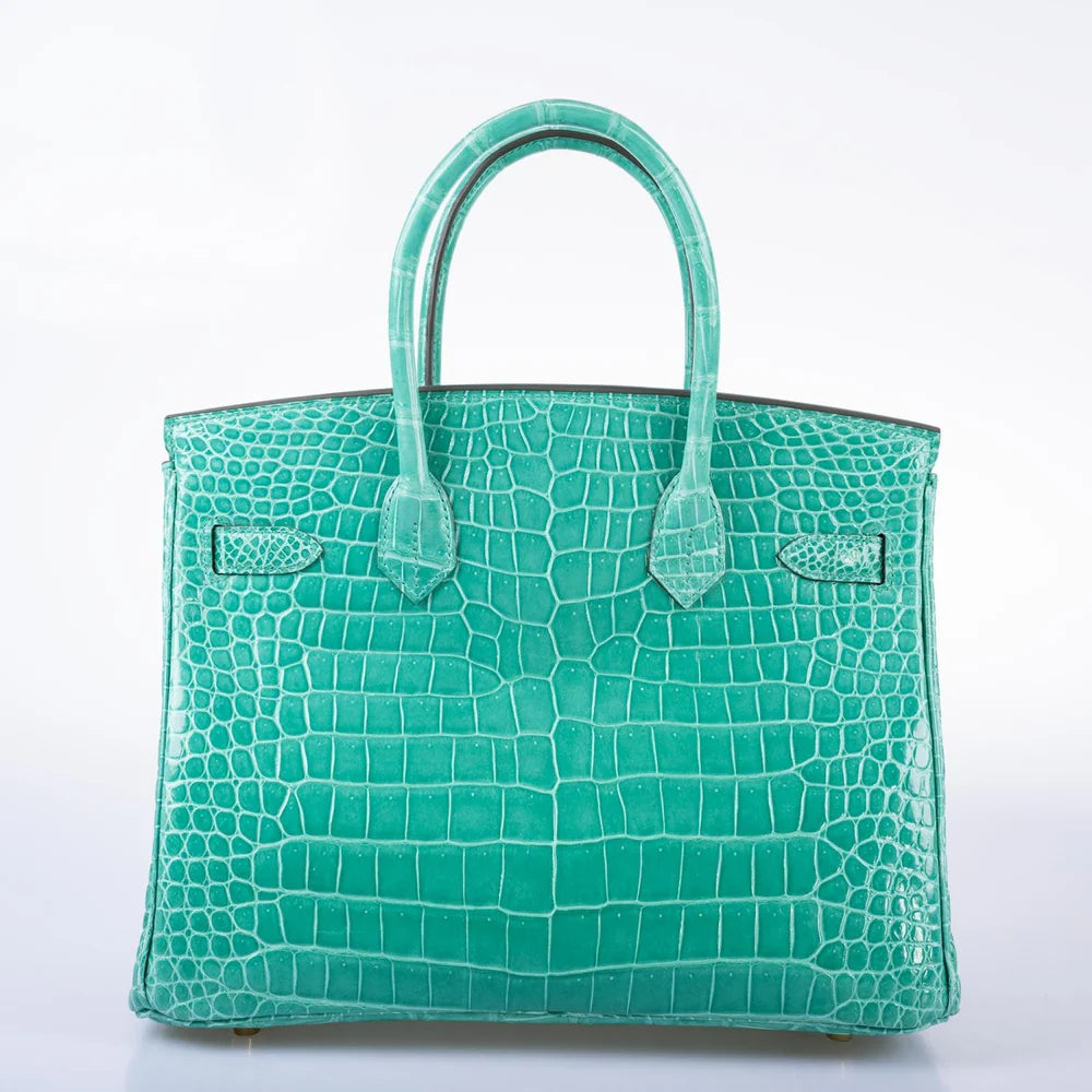 HERMÈS BIRKIN 30 VERT JADE SHINY POROSUS CROCODILE GOLD HARDWARE