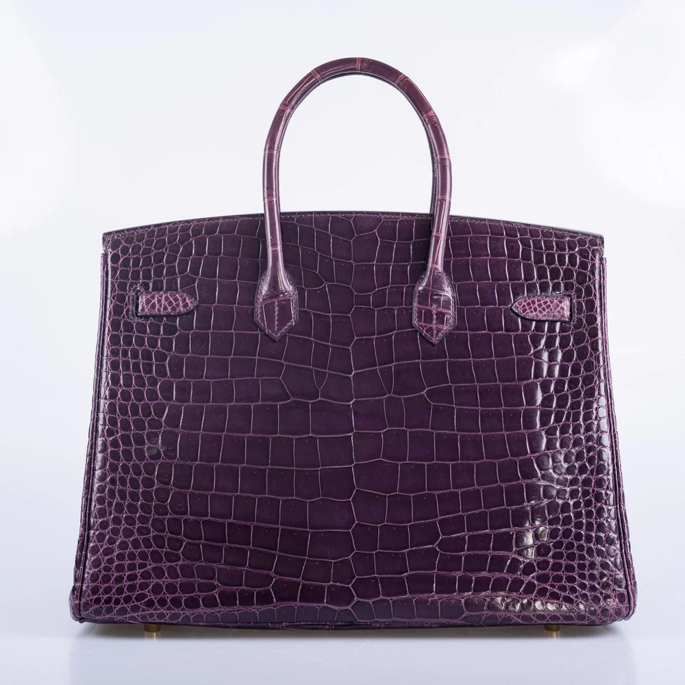 HERMÈS BIRKIN 35 AMETHYST POROSUS CROCODILE WITH GOLD HARDWARE