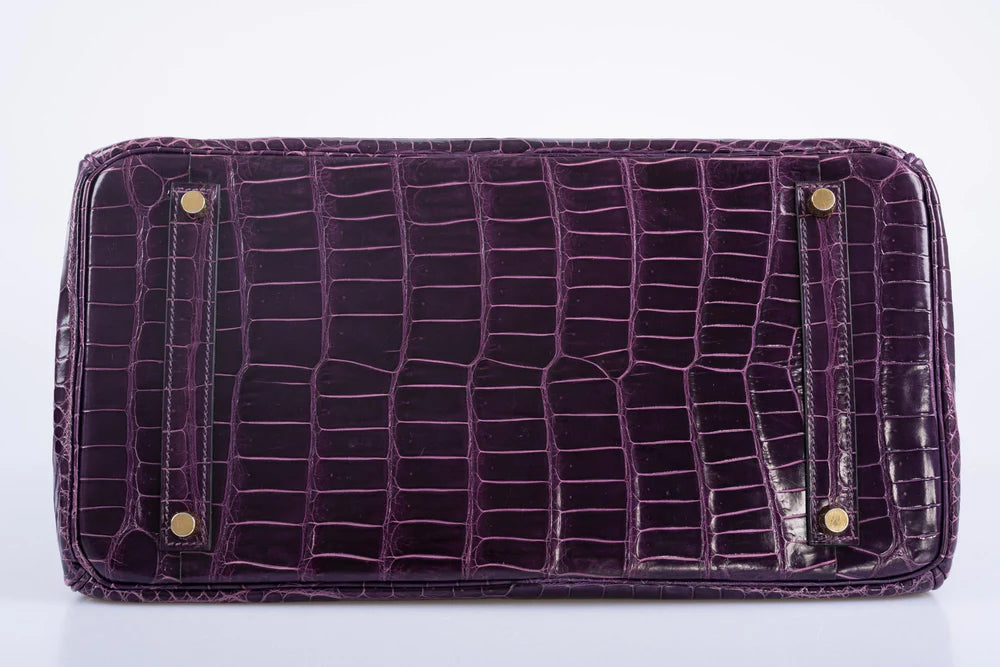 HERMÈS BIRKIN 35 AMETHYST POROSUS CROCODILE WITH GOLD HARDWARE