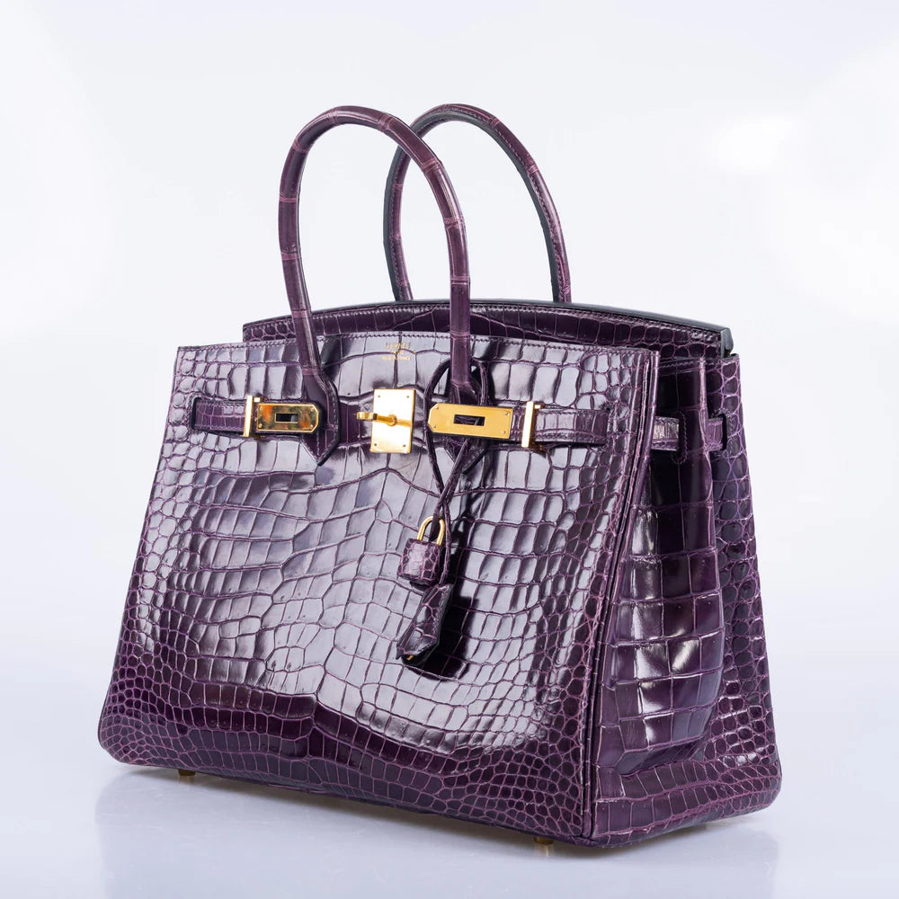 HERMÈS BIRKIN 35 AMETHYST POROSUS CROCODILE WITH GOLD HARDWARE