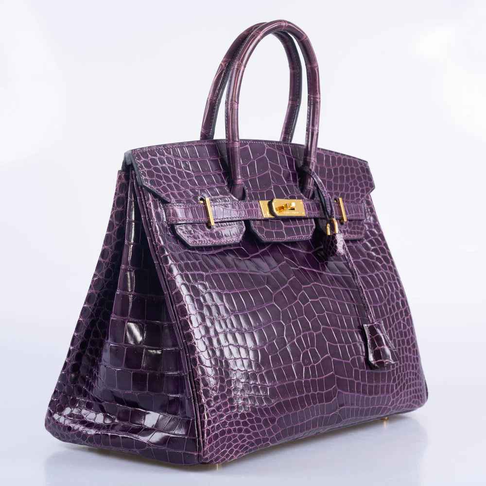 HERMÈS BIRKIN 35 AMETHYST POROSUS CROCODILE WITH GOLD HARDWARE