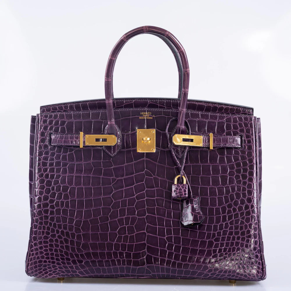 HERMÈS BIRKIN 35 AMETHYST POROSUS CROCODILE WITH GOLD HARDWARE