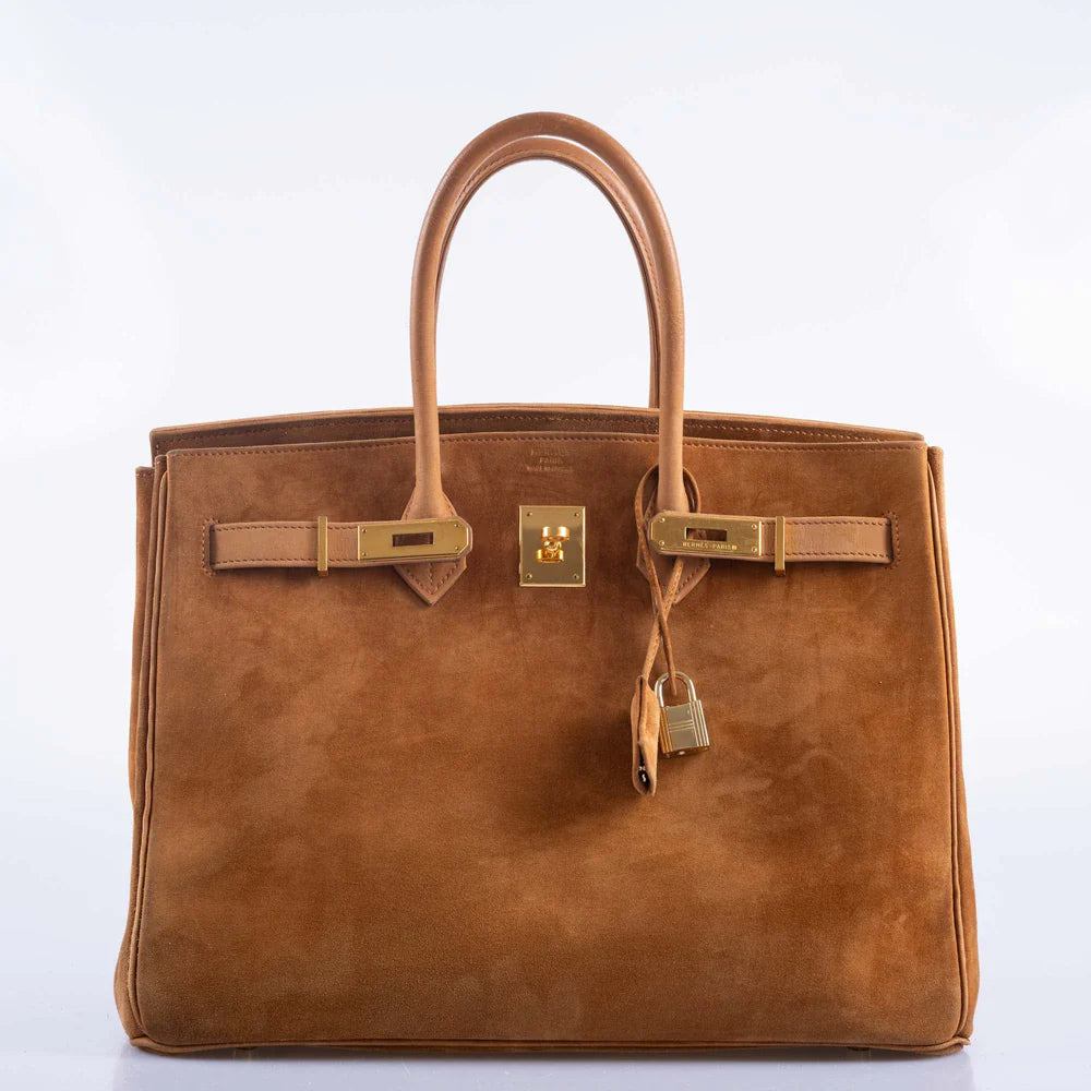 HERMÈS BIRKIN 35 FAUVE DOBLIS SUEDE & NUBUCK WITH GOLD HARDWARE