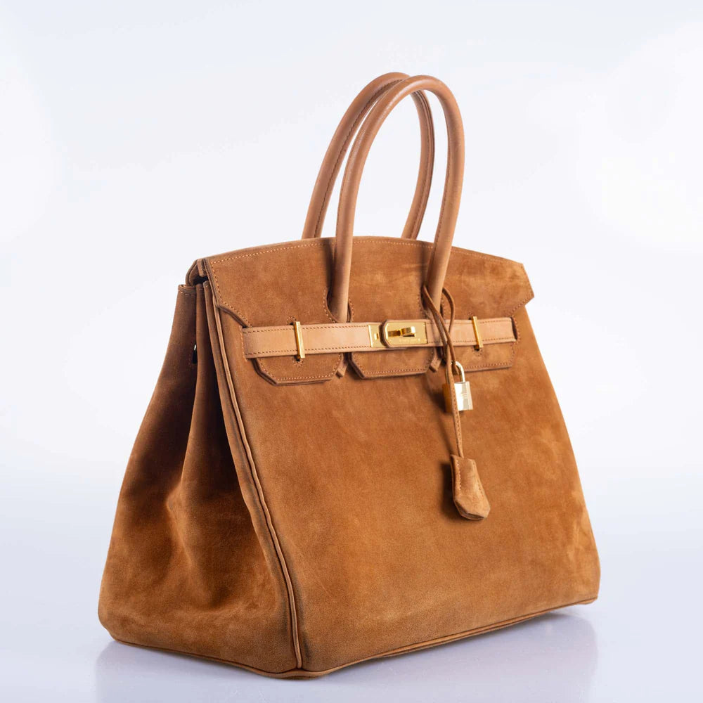 HERMÈS BIRKIN 35 FAUVE DOBLIS SUEDE & NUBUCK WITH GOLD HARDWARE