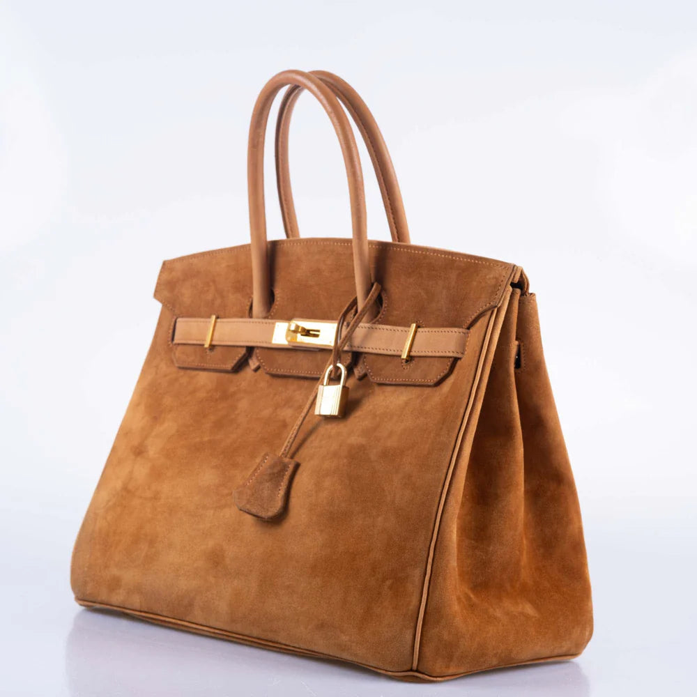 HERMÈS BIRKIN 35 FAUVE DOBLIS SUEDE & NUBUCK WITH GOLD HARDWARE