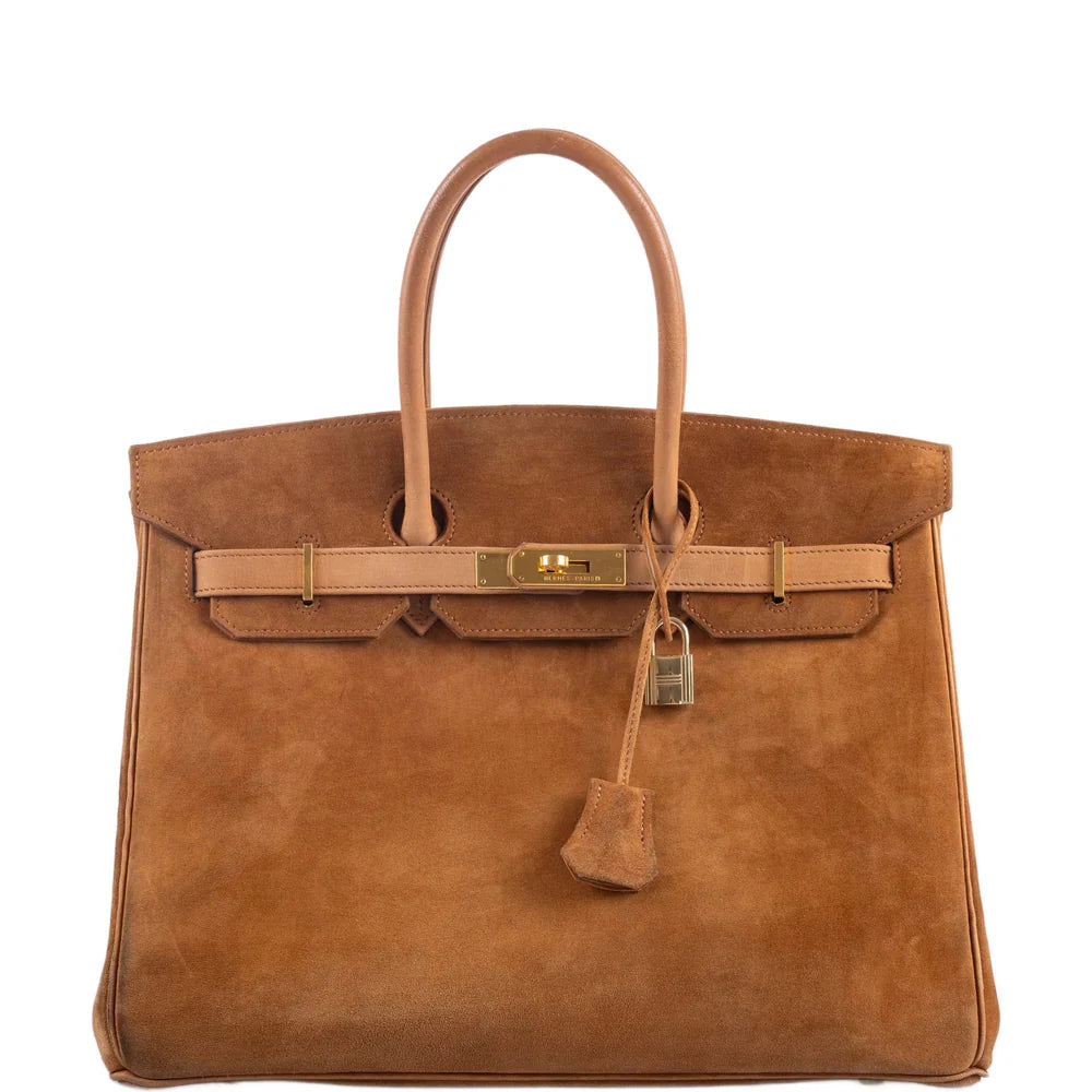 HERMÈS BIRKIN 35 FAUVE DOBLIS SUEDE & NUBUCK WITH GOLD HARDWARE