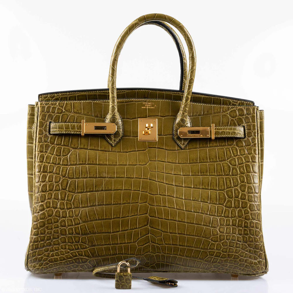 HERMÈS BIRKIN 35 MATTE VERT VERONESE POROSUS CROCODILE GOLD HARDWARE