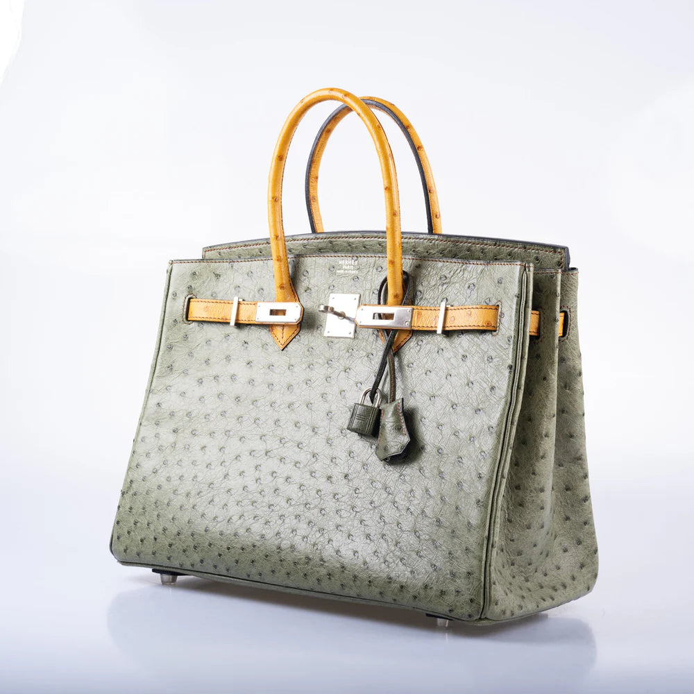 HERMÈS BIRKIN 35 SPECIAL ORDER VERT OLIVE & SABLE OSTRICH PALLADIUM HARDWARE