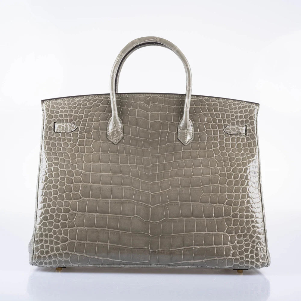 HERMÈS BIRKIN 40 GRIS TOURTERELLE SHINY POROSUS CROCODILE GOLD HARDWARE