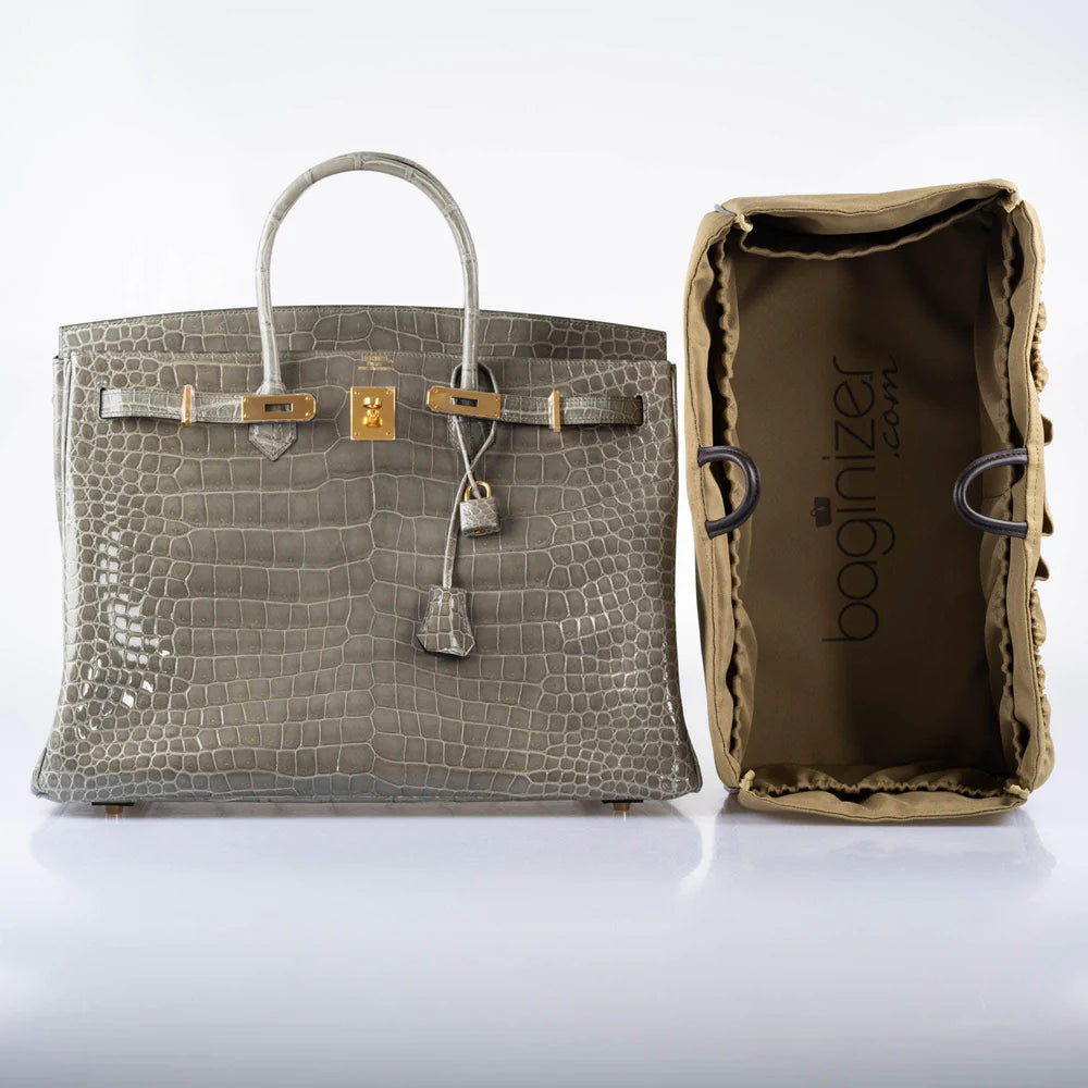 HERMÈS BIRKIN 40 GRIS TOURTERELLE SHINY POROSUS CROCODILE GOLD HARDWARE