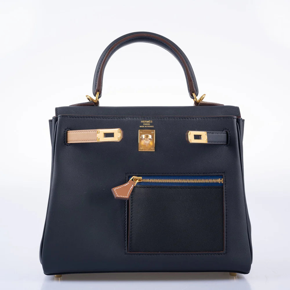 HERMÈS COLORMATIC KELLY 25 RETOURNE BLEU NUIT GOLD HARDWARE