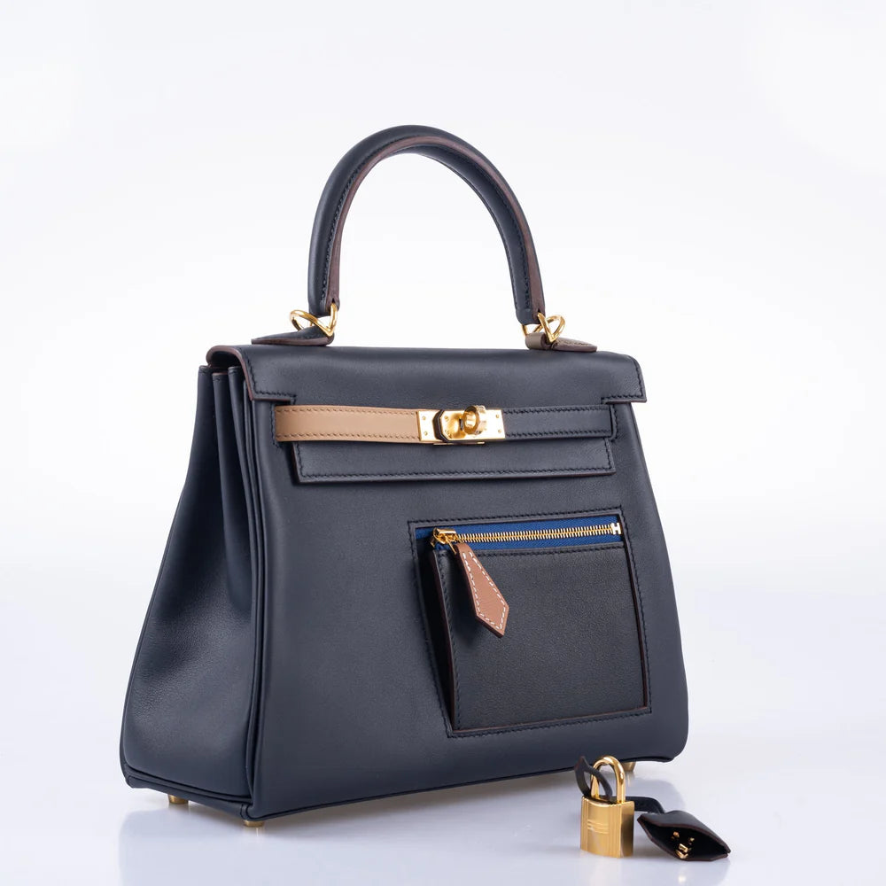 HERMÈS COLORMATIC KELLY 25 RETOURNE BLEU NUIT GOLD HARDWARE