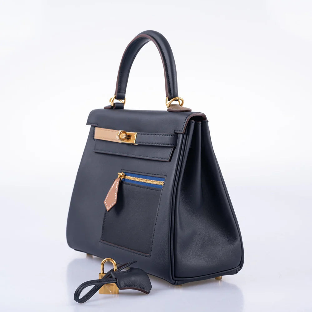 HERMÈS COLORMATIC KELLY 25 RETOURNE BLEU NUIT GOLD HARDWARE