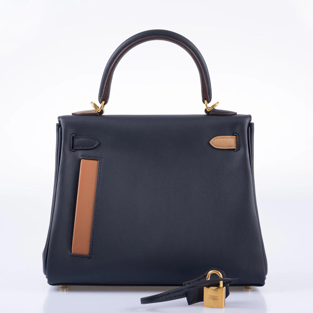 HERMÈS COLORMATIC KELLY 25 RETOURNE BLEU NUIT GOLD HARDWARE