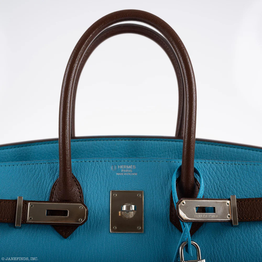 HERMÈS HSS BIRKIN 30 BLEU AZTEC AND HAVANE CHEVRE PALLADIUM HARDWARE