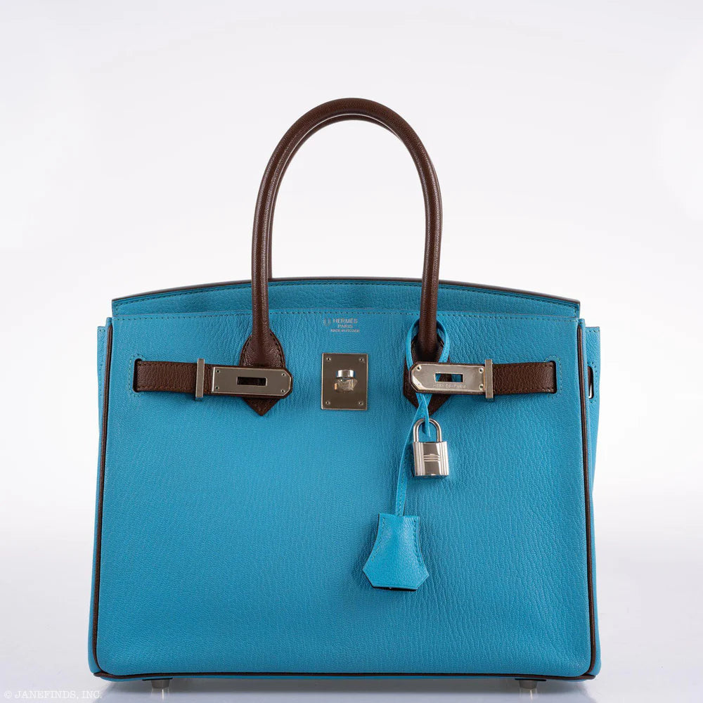 HERMÈS HSS BIRKIN 30 BLEU AZTEC AND HAVANE CHEVRE PALLADIUM HARDWARE