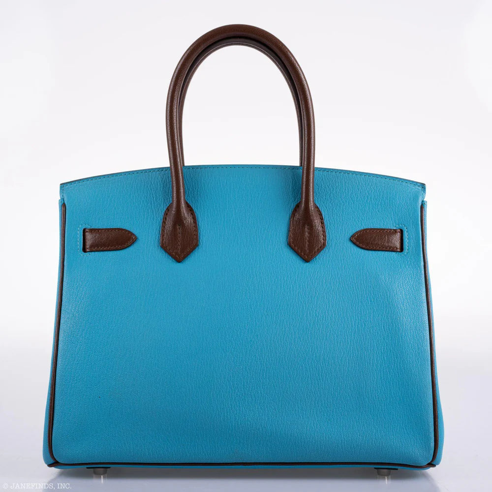 HERMÈS HSS BIRKIN 30 BLEU AZTEC AND HAVANE CHEVRE PALLADIUM HARDWARE