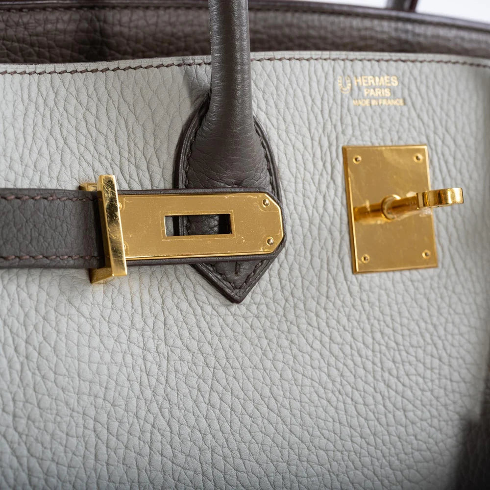 HERMÈS HSS BIRKIN 30 ETAIN, GRIS PERLE AND ETOUPE CLEMENCE GOLD HARDWARE