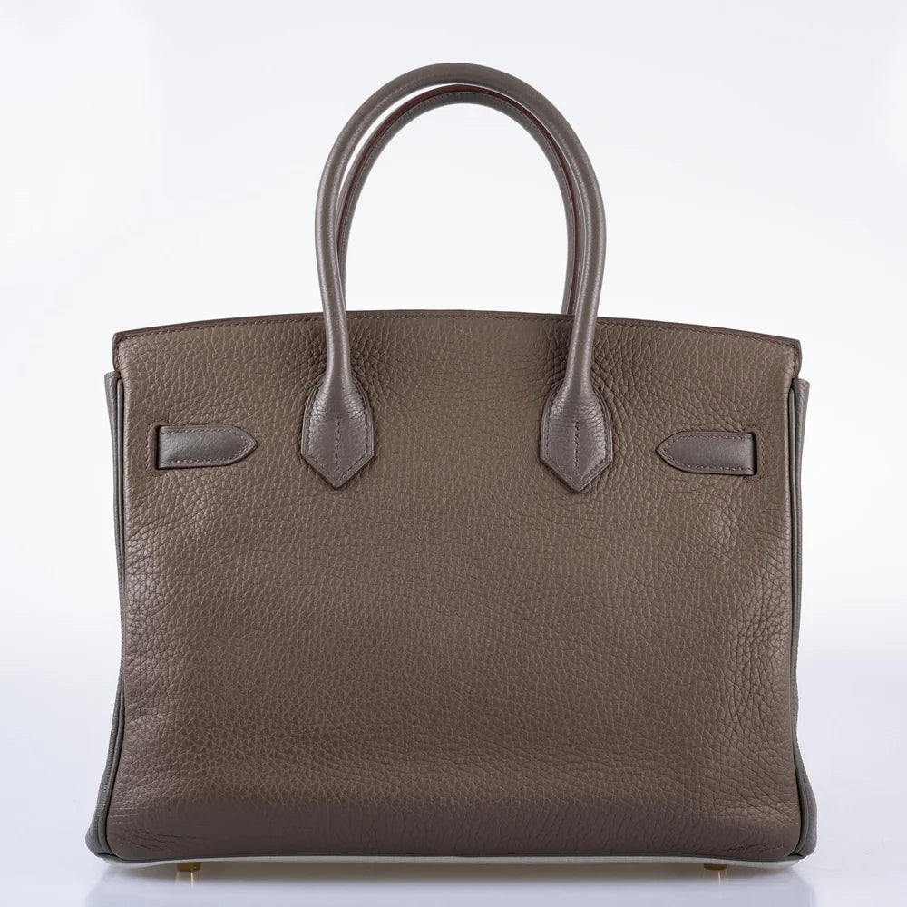 HERMÈS HSS BIRKIN 30 ETAIN, GRIS PERLE AND ETOUPE CLEMENCE GOLD HARDWARE