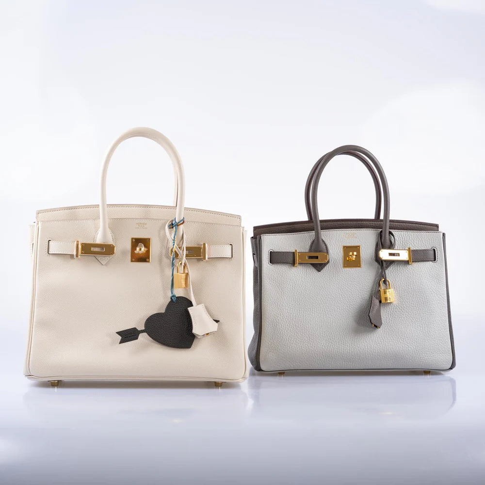 HERMÈS HSS BIRKIN 30 ETAIN, GRIS PERLE AND ETOUPE CLEMENCE GOLD HARDWARE