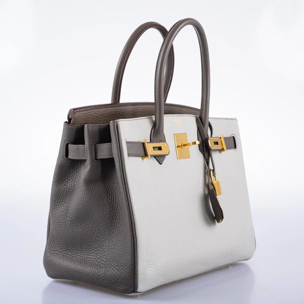 HERMÈS HSS BIRKIN 30 ETAIN, GRIS PERLE AND ETOUPE CLEMENCE GOLD HARDWARE