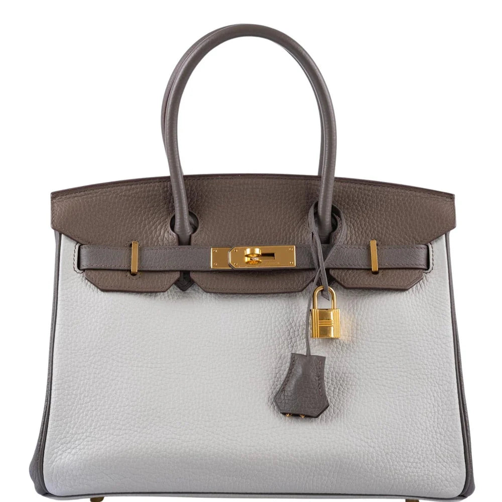 HERMÈS HSS BIRKIN 30 ETAIN, GRIS PERLE AND ETOUPE CLEMENCE GOLD HARDWARE