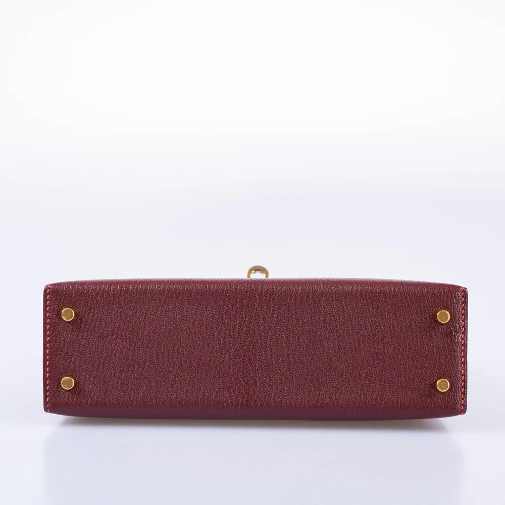 HERMÈS HSS MINI KELLY 20 BORDEAUX AND RAISIN CHEVRE GOLD HARDWARE