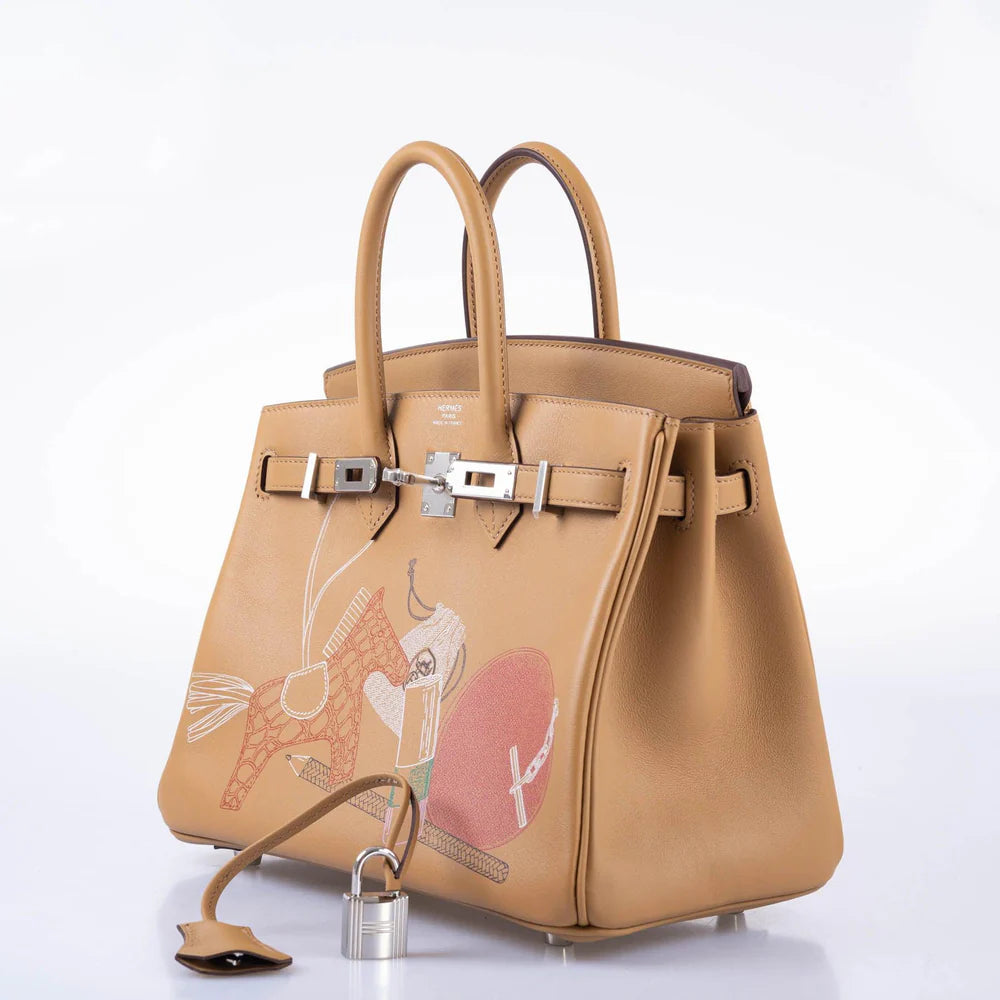 HERMÈS IN AND OUT BIRKIN 25 BISCUIT PRINTED SWIFT PALLADIUM HARDWARE