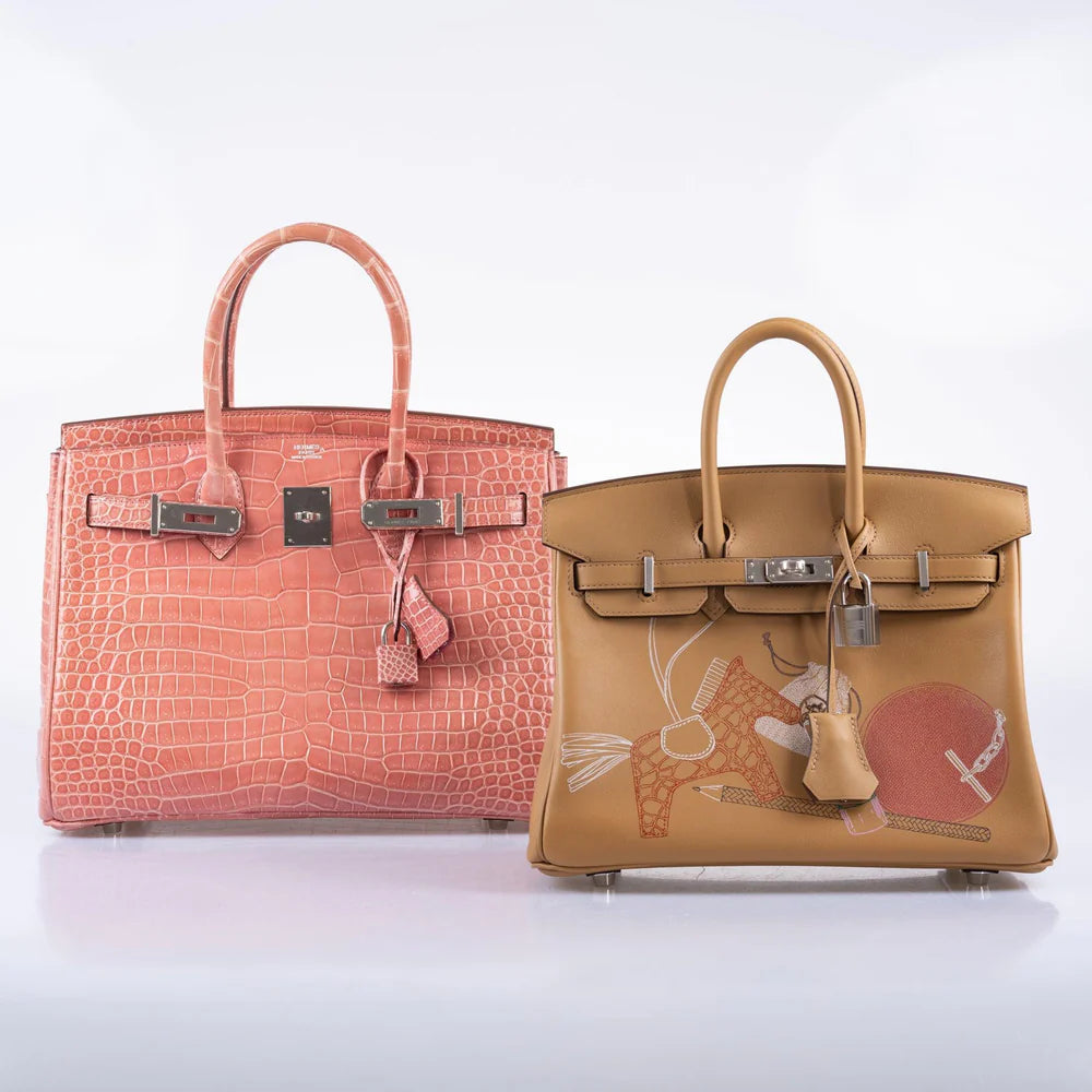 HERMÈS IN AND OUT BIRKIN 25 BISCUIT PRINTED SWIFT PALLADIUM HARDWARE